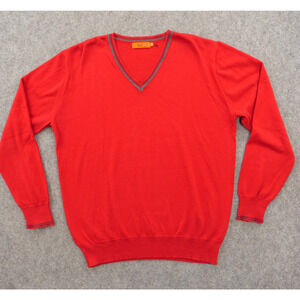 Arturo Calle Sweater Mens Medium Red Pullover Knit V-Neck Long Sleeve